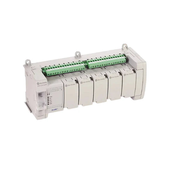 Micro850 controller, 48 I/O, Ethernet, relay/transistor outputs, DIN mount.