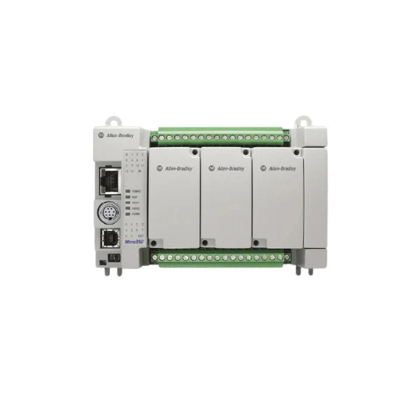 Allen-Bradley 2080-LC50-24AWB Micro850 PLC, 24 I/O, 120/240V AC input, relay outputs, Ethernet and USB ports