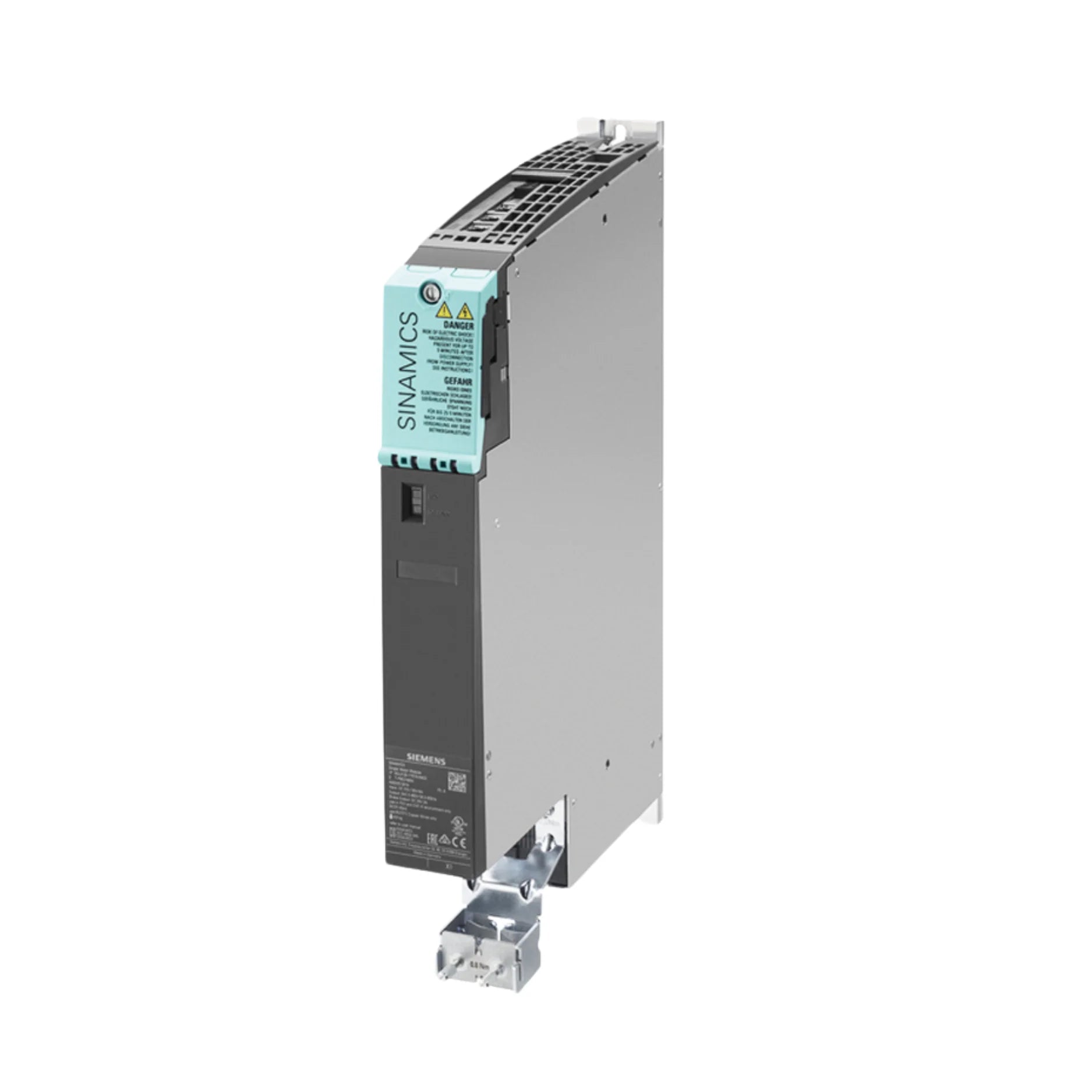 Siemens 6SL3120-1TE21-0AA4 SINAMICS S120 single motor module, 9 A, 600 V DC input, 400 V 3AC output, booksize design, internal air cooling.