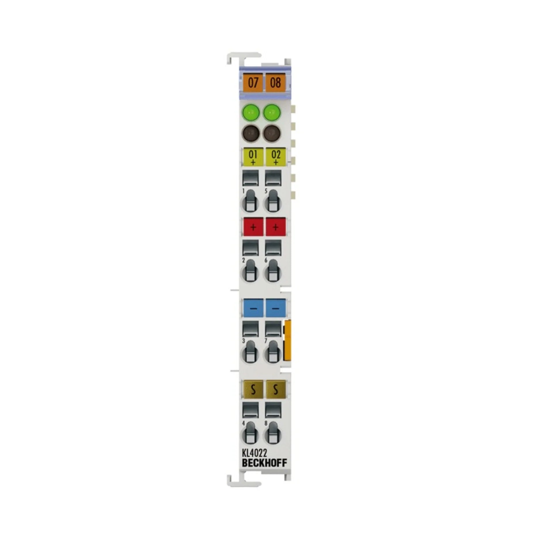 Beckhoff KL4022 2-channel analog output terminal (±10V, 12-bit) for industrial automation, providing accurate voltage control.
