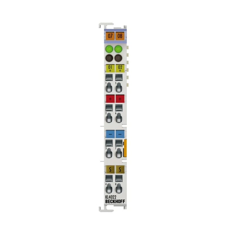 Beckhoff KL4022 2-channel analog output terminal (±10V, 12-bit) for industrial automation, providing accurate voltage control.