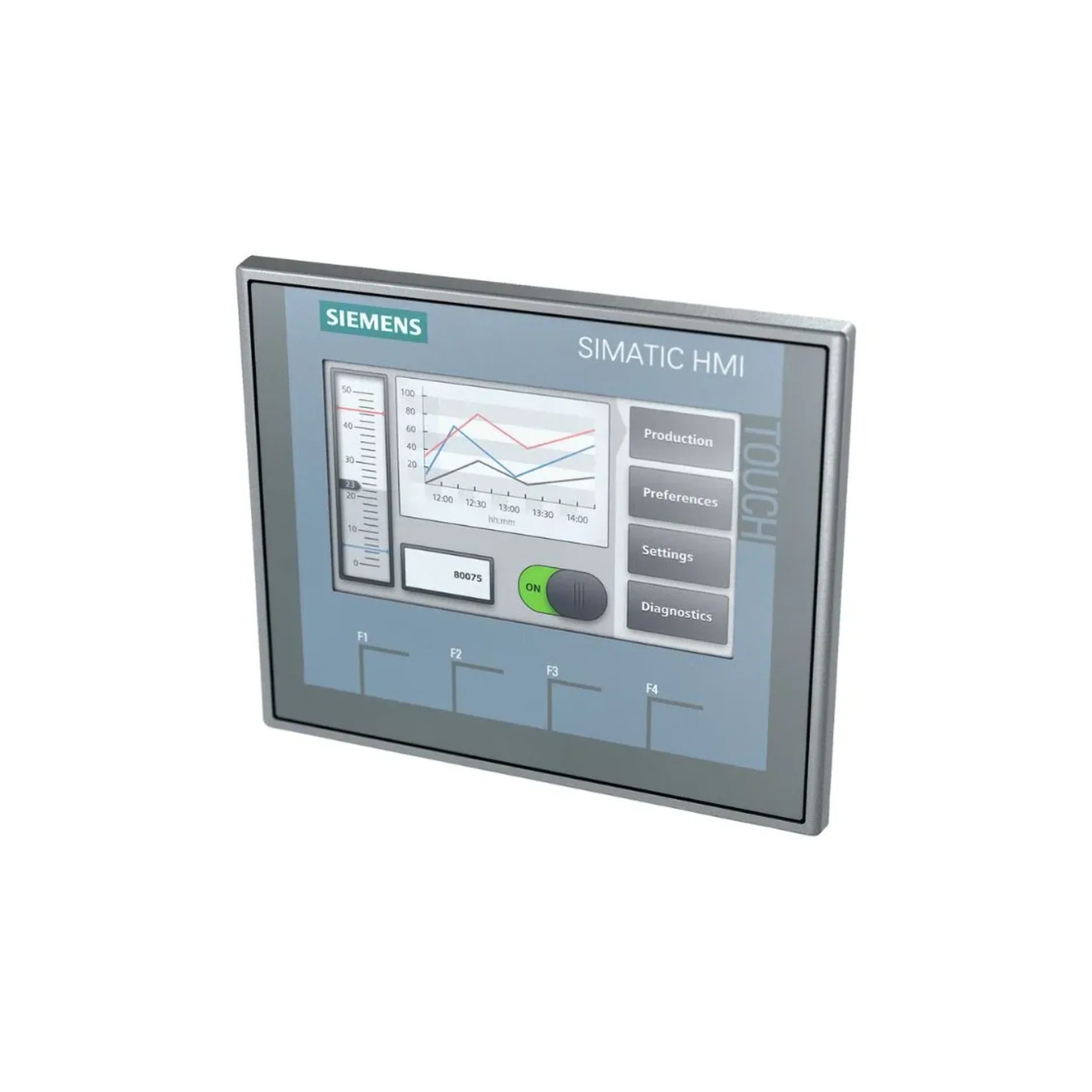 Siemens KTP400 Basic HMI panel, 4" touch and keys, PROFINET, 800x480 resolution, IP65 front, 24V DC, for basic machine control.