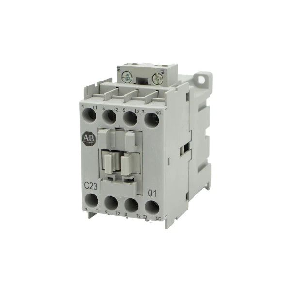 contactor, 23A, 110V AC coil, 3-pole, 1 N.O. + 1 N.C. auxiliary contacts, Series C, DIN rail mount.
