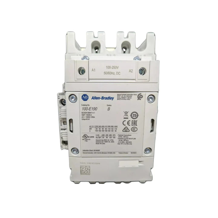 Allen-Bradley 100-E190KD11 contactor, 190 A, 3-pole, 110V AC coil, 1 N/O + 1 N/C, IEC