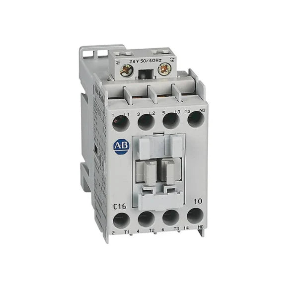Allen-Bradley 100-C16EJ10 IEC contactor, 3-pole, 16A, 110V DC electronic coil, 1 N.O. auxiliary.