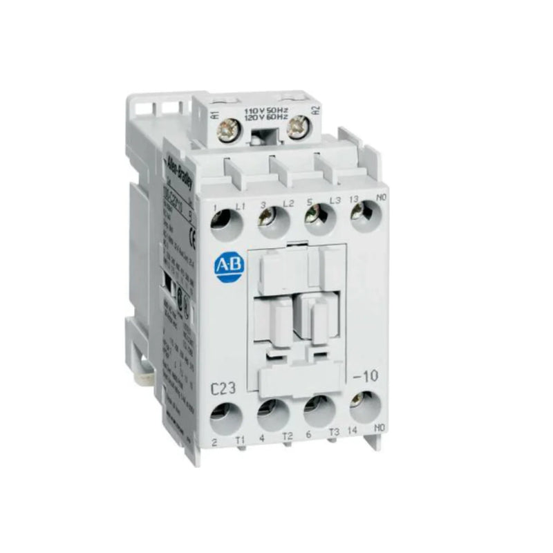 Allen-Bradley 100-C23KJ10 3-pole contactor, 23A, 24V DC coil, 1 N.O. auxiliary, compact IEC design