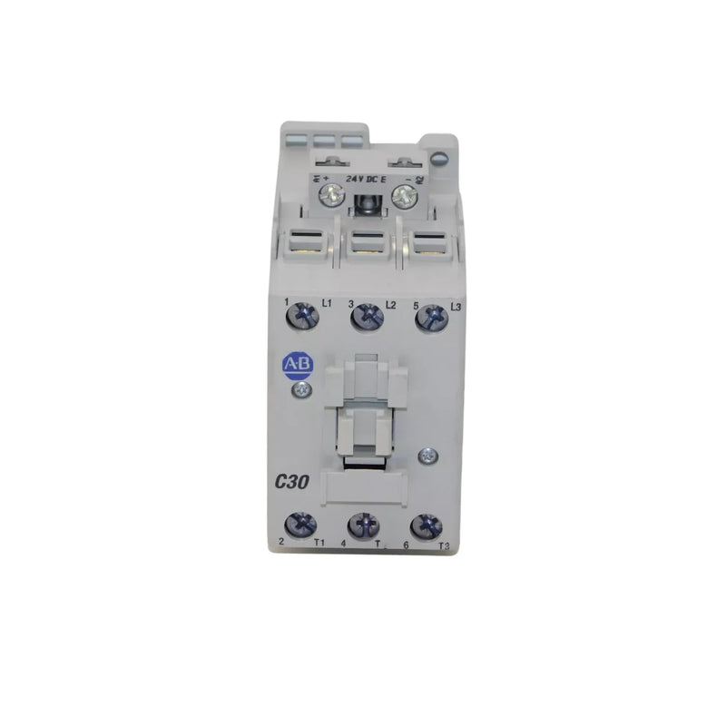 Allen-Bradley 100-C30EJ00 IEC contactor, 30A, 3-pole, 24V DC electronic coil, compact design, no aux contacts