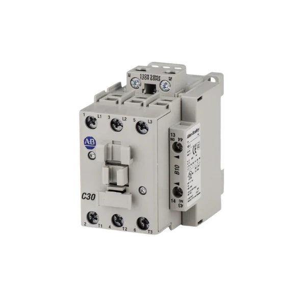 Allen-Bradley 100-C37D10 IEC contactor, 3-pole, 37A, 24V DC coil, with 1 N.O. auxiliary contact.