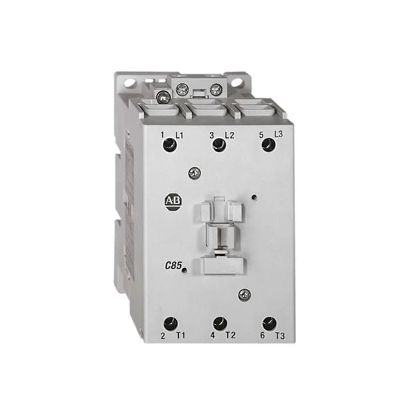 Allen-Bradley 100-C85D10 IEC contactor, 85A, 3-pole, 24V DC coil, 1 N.O. auxiliary, compact frame.