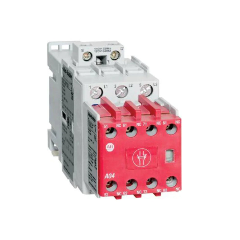 Allen-Bradley 100S-C16EJ23C safety contactor, 16A, 24V DC coil, 3-pole, 1-NO 1-NC auxiliary, mirror contacts,
