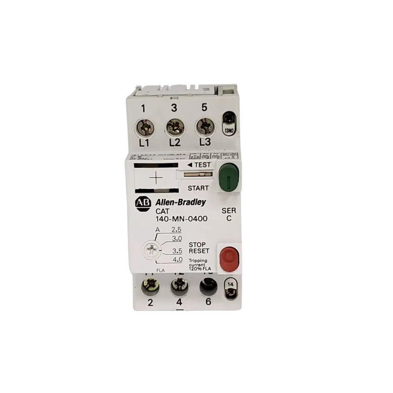 Allen-Bradley 140-MN-0400 manual motor protector, 3-pole, 0.4A, DIN mount, thermal-magnetic
