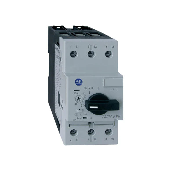 Allen-Bradley 140M-F8E-C32 motor protection circuit breaker, 32A, 3-pole, thermal-magnetic, IEC-rated.