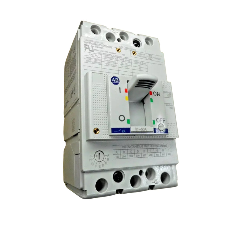 Allen-Bradley 140MG-G8P-C50 motor circuit breaker, 50A, 3-pole, IEC, toggle, Frame G