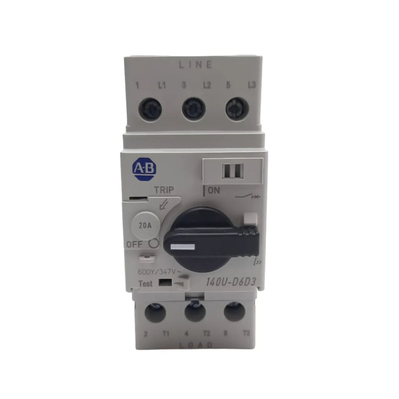 Allen-Bradley 140U-D6D3-C20 MCCB, 3-pole, 20A, D frame, thermal-magnetic, 600V AC