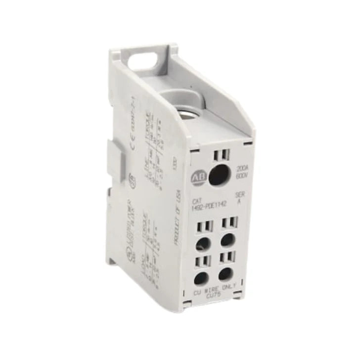 Allen-Bradley 1492-PDE1142 power distribution block, 1-pole, 380A, 600V, 1 in / 14 out, panel mount