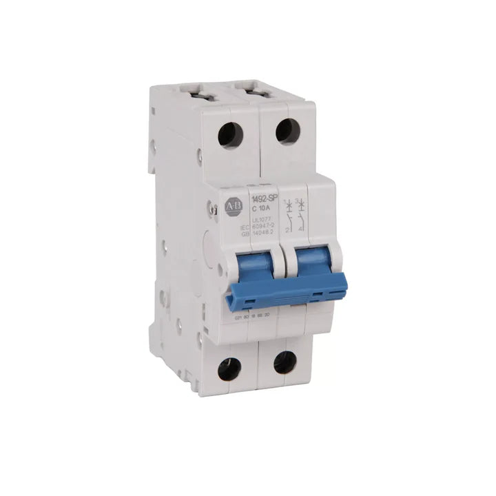 Allen-Bradley 1492-SPM2C100 2-pole 10A miniature circuit breaker, Type C trip curve, DIN rail mount