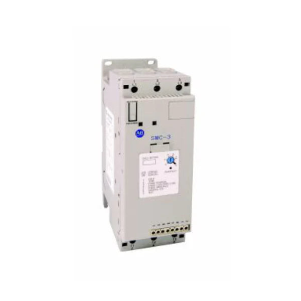 SMC-3 soft starter, 43A, 200–480V AC, 24V DC control, NEMA open type, with internal bypass and motor protection.