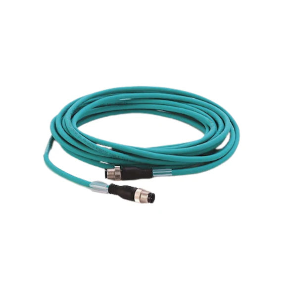 1585D-M4TBDM-5 M12 D-code Ethernet patch cord, 4-pin male to male, 5 meters, IP67, shielded PUR cable for industrial networking.