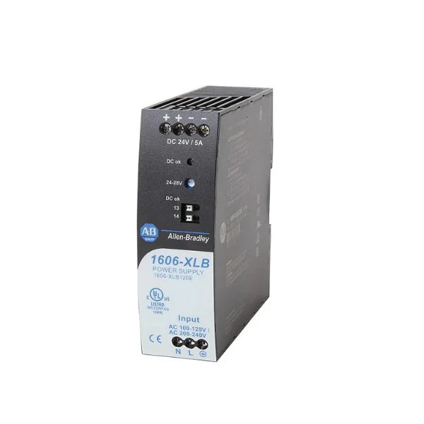 power supply, 120W, 24–28V DC output, wide AC input range, DIN rail mount, industrial-grade PSU.