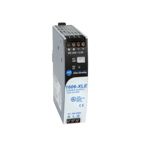 DIN rail power supply, 80W, 24V DC, 1-phase input, compact and efficient for automation systems.