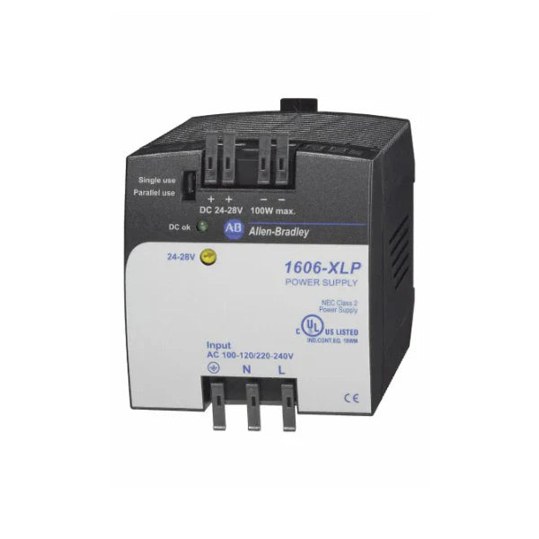 power supply, 100W, 24V DC, 4.2A, compact DIN rail mount, XLP series, universal input.