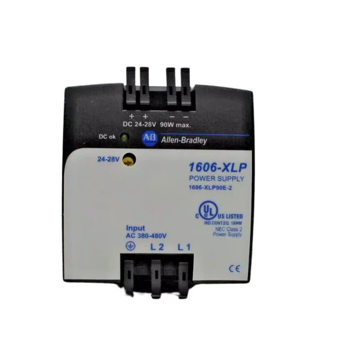 Allen-Bradley 1606-XLP90E-2 DIN rail power supply, 24V DC, 2.5A, 90W, single-phase, compact design