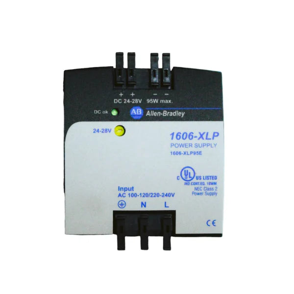 Allen-Bradley 1606-XLP95E power supply, 24V DC, 95W, 3.95A, compact DIN rail mount, single-phase