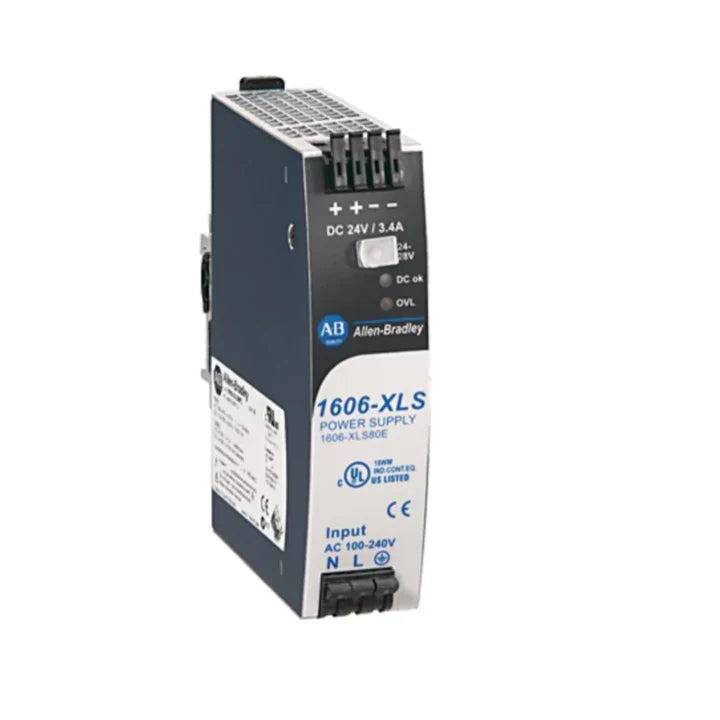 Allen-Bradley 1606-XLS80E power supply, 24V DC, 3.3A, 80W, single-phase, DIN rail mount, 1606-XLS series