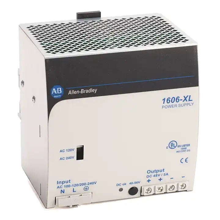 Allen-Bradley 1606-XLS960E-3 power supply, 24–28V DC, 40A, 960W, 3-phase input, high efficiency, compact DIN rail mount.