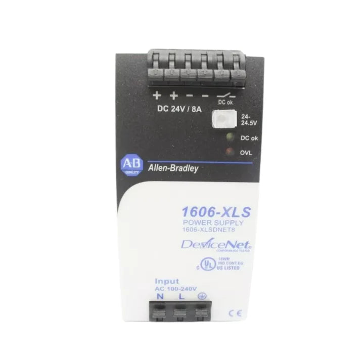 Allen-Bradley 1606-XLSDNET8 redundancy module, 24V DC, dual 20A input, DIN rail mount