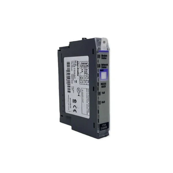 Allen-Bradley 1734-232ASC RS-232 ASCII POINT I/O module, 1-channel, 24V DC, DIN rail mount.