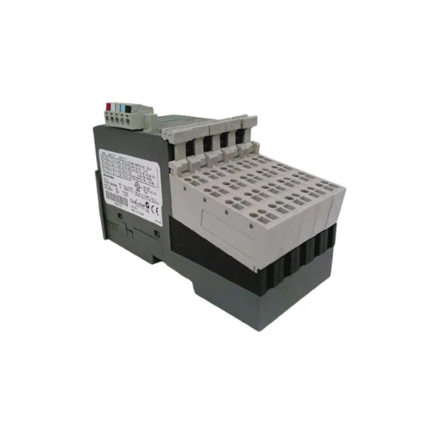 POINT I/O module with 8 DC sinking inputs and 8 relay outputs, 24V, DIN rail mount, isolated channels.