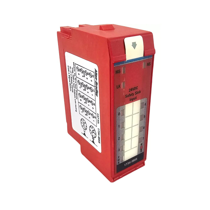 Allen-Bradley 1734-IB8S safety input module, 8-channel sinking, 24V DC, POINT I/O, SIL 3/PLe certified for CIP Safety applications.
