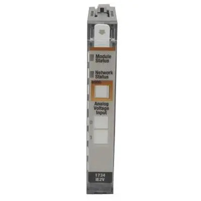 Allen-Bradley 1734-IE2V analog input module with 2 voltage channels, 16-bit resolution, POINT I/O compact design for distributed systems.