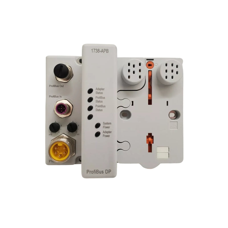 Allen-Bradley 1738-APB PROFIBUS DP adapter module, IP69K-rated, for integrating ArmorPoint I/O into distributed PROFIBUS control networks.