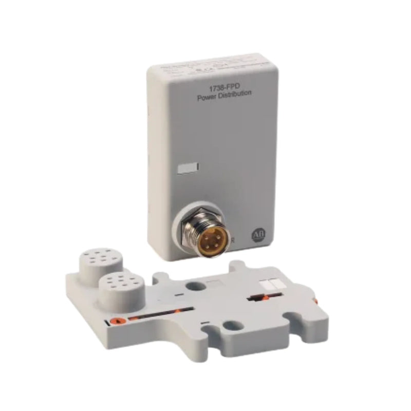 Allen-Bradley 1738-FPD 24V DC field power distributor with M12 connectors, IP69K-rated for modular ArmorPoint I/O systems.