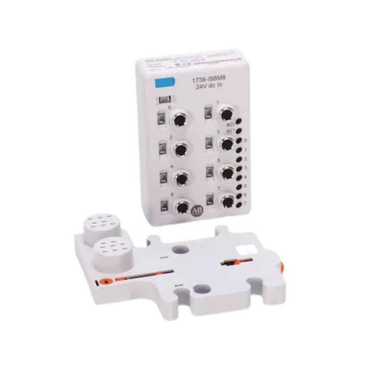 Allen-Bradley 1738-IB8M8 8-point DC sinking input module with M8 connectors, IP69K-rated for industrial on-machine applications
