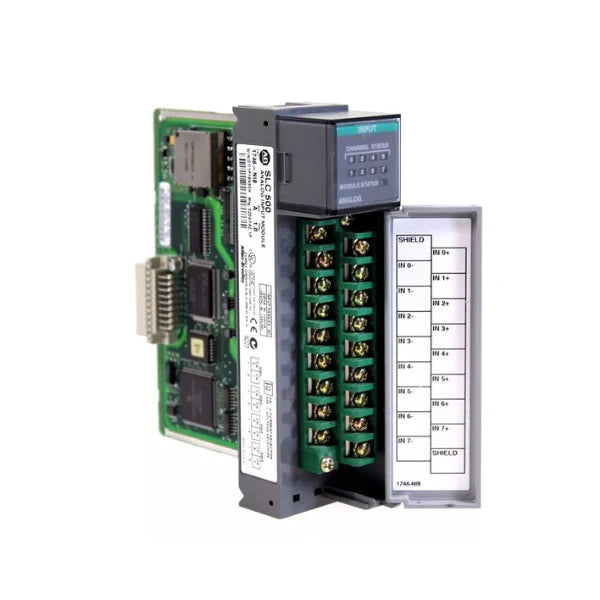 analog input module, 8-channel, SLC 500, voltage/current input, 16-bit resolution, backplane powered.
