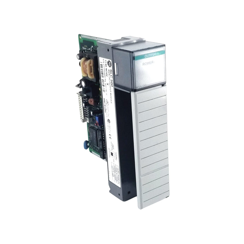 SLC 500 analog output module, 4 voltage channels, 0–10V or ±10V, 12-bit, external 24V DC power required.
