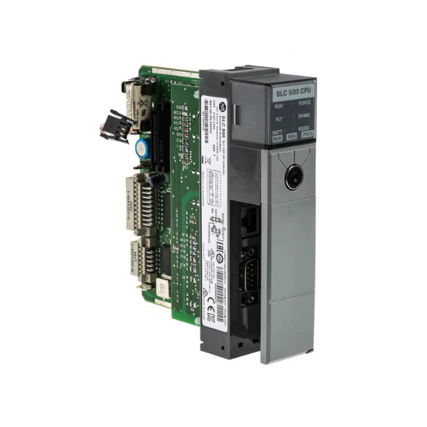 Allen-Bradley 1747-L532 SLC 5/03 processor, 16K words memory, DH-485 and RS-232 ports for modular industrial automation systems.