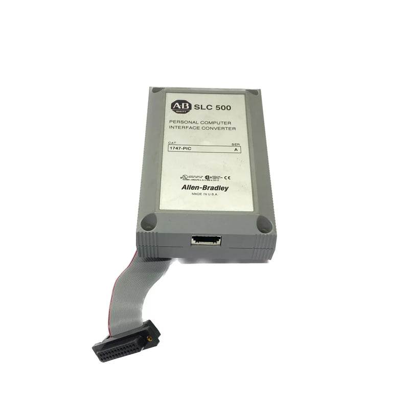 Allen-Bradley 1747-PIC interface converter, RS-232 to DH-485, DB9 to Mini-DIN, for SLC 500 programming.