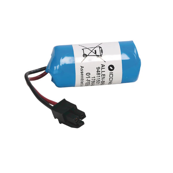 Allen-Bradley 1756-BA2 lithium battery assembly for ControlLogix Series B controllers, 3V DC, 1200mAh capacity.