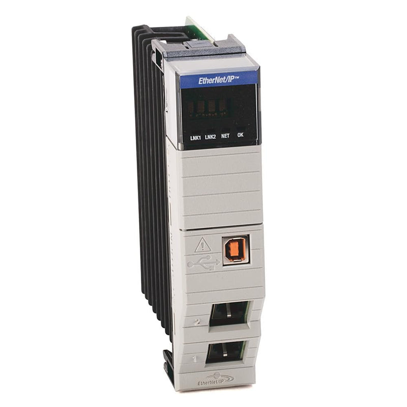 Allen-Bradley 1756-EN3TR ControlLogix EtherNet/IP communication module, 2-port Gigabit Ethernet, supports DLR, high-speed industrial networking.