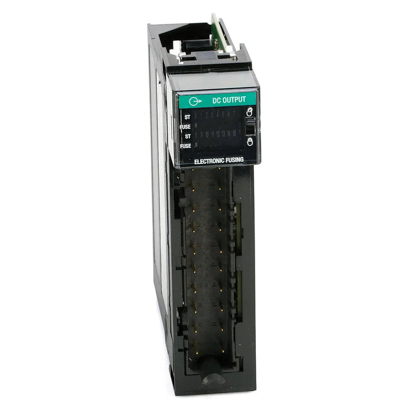 Allen-Bradley 1756-OB16E ControlLogix 16-point digital DC output module, 12/24V DC sourcing, electronically fused, high-density output solution.