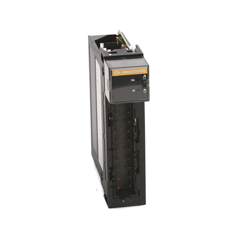 Allen-Bradley 1756-OF4 ControlLogix analog output module with 4 single-ended channels, supporting ±10.4V and 0–21mA signals.