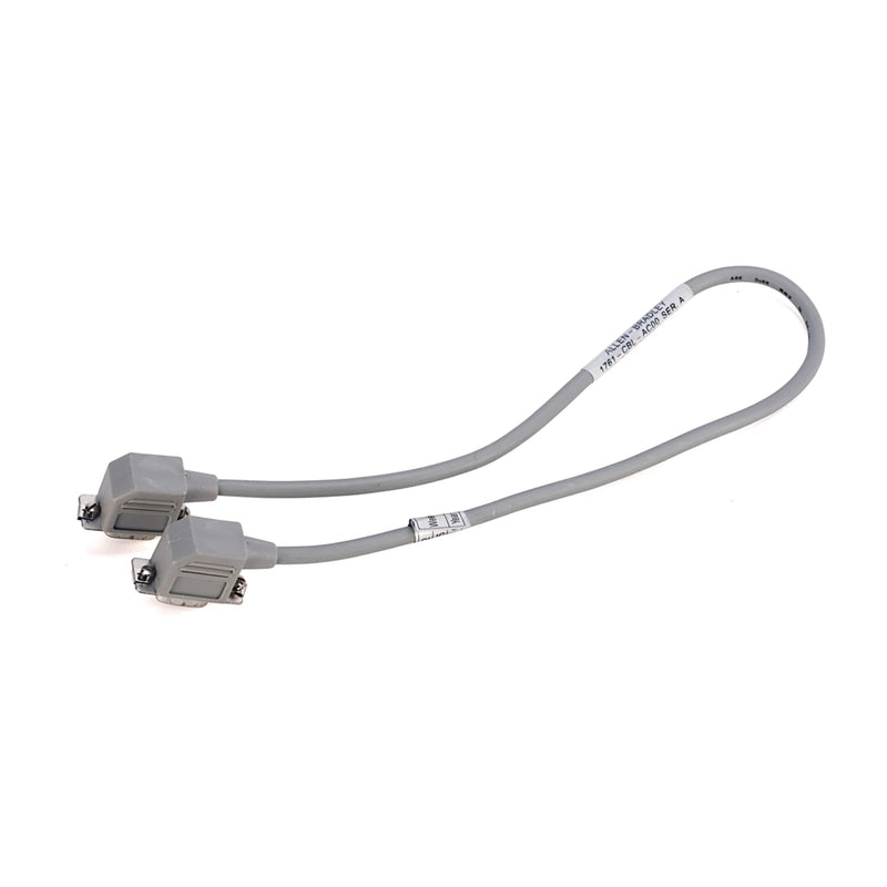 Allen-Bradley 1761-CBL-AC00 RS-232 cable, DB9 to 8-pin mini-DIN, for programming and communicating with MicroLogix PLCs.