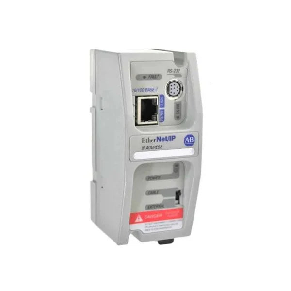 Allen-Bradley 1761-NET-ENI Ethernet interface, connects MicroLogix, SLC 500, and CompactLogix PLCs to EtherNet/IP networks.