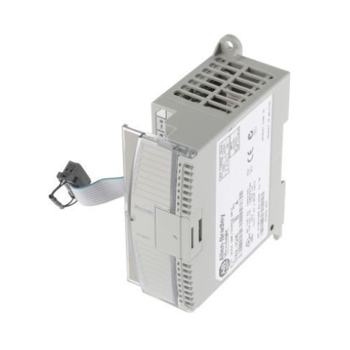 Allen-Bradley 1762-OB16 MicroLogix 1200 expansion I/O module with 16-point 24V DC source outputs, DIN rail mount.