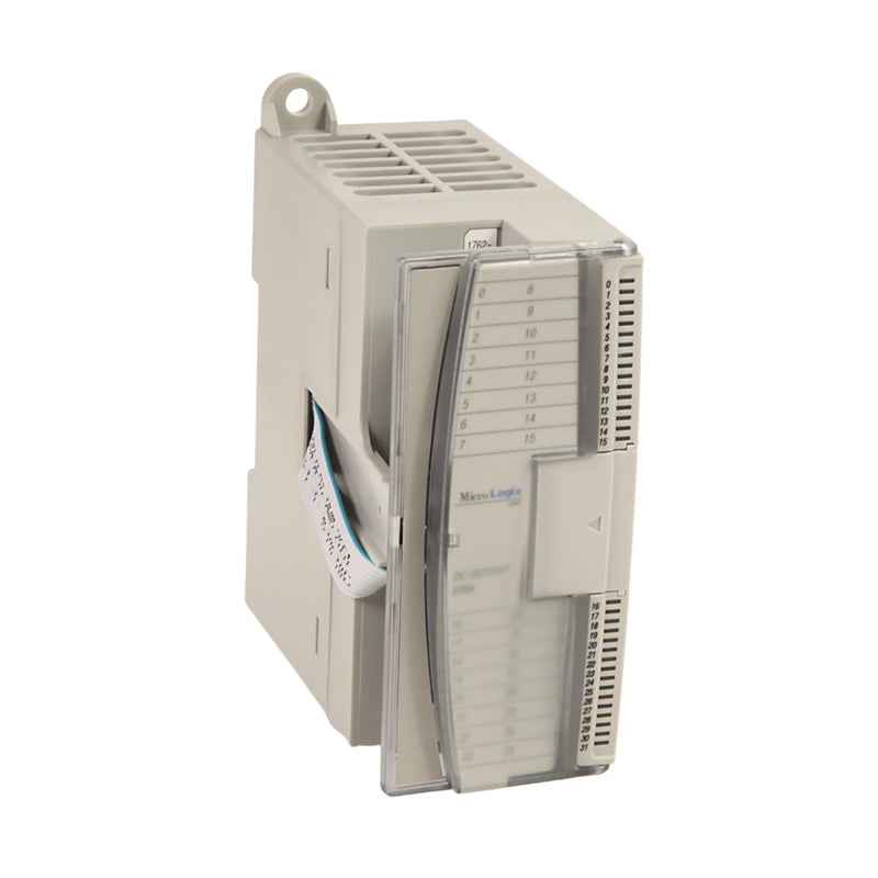 Allen-Bradley 1762-OV32T solid-state 32-channel 24V DC sourcing output module for MicroLogix PLCs, compact and high-performance.