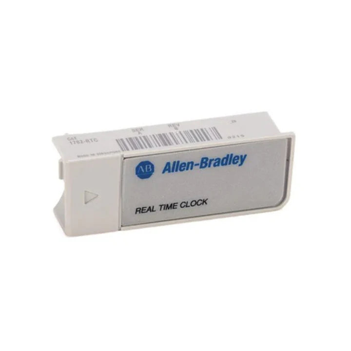 real-time clock module, battery-backed, for MicroLogix 1200 and 1400 PLCs, maintains time during power loss.